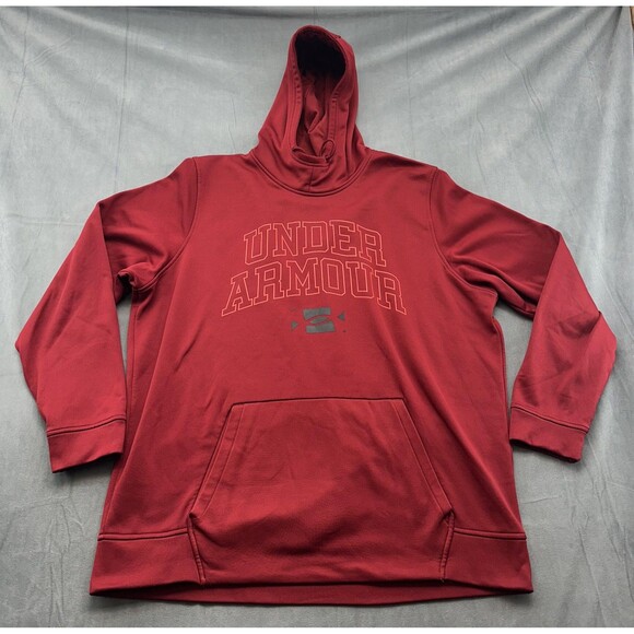 Under Armour Hoodie Mens 2XL Red Loose Fit Pullover Sweatshirt Spell Out Fleece - Picture 1 of 8